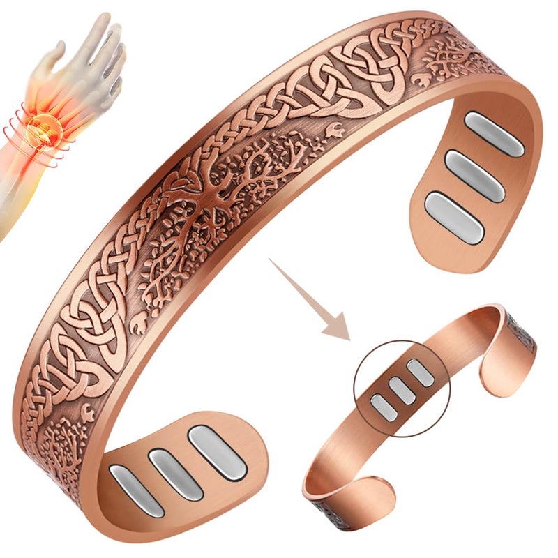 Vicmag Copper Magnetic Bracelet for Men 9X Powerful Magnets(Each 5000 Gauss), 99.99% Pure Copper(Tree of Life)